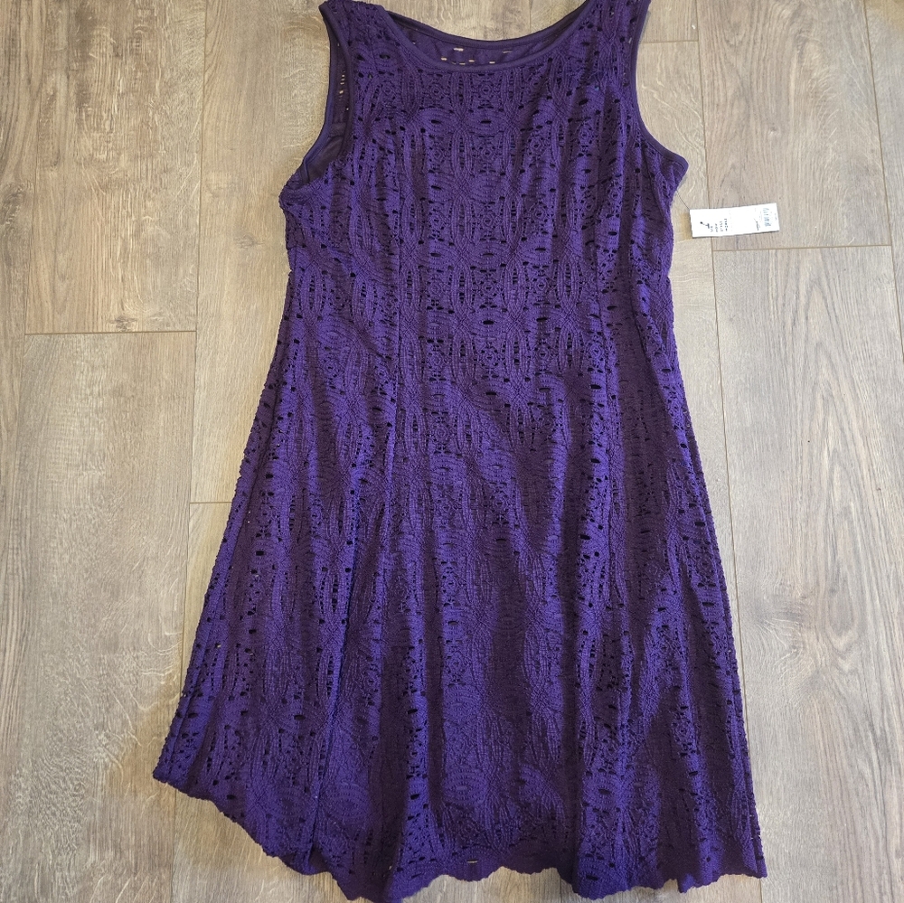 Womens Apt 9 Purple Cutout Dress Midi Size Large Dress Nwt Lace